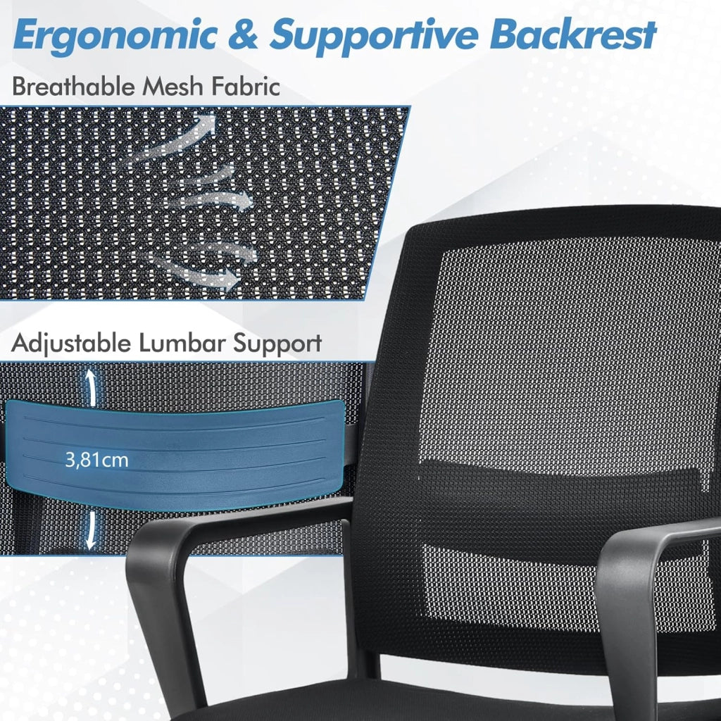 Sedia da ufficio, per riunioni e riunioni, ergonomica, con braccioli e supporto lombare, struttura in metallo, portata fino a 136 kg, seduta imbottita
