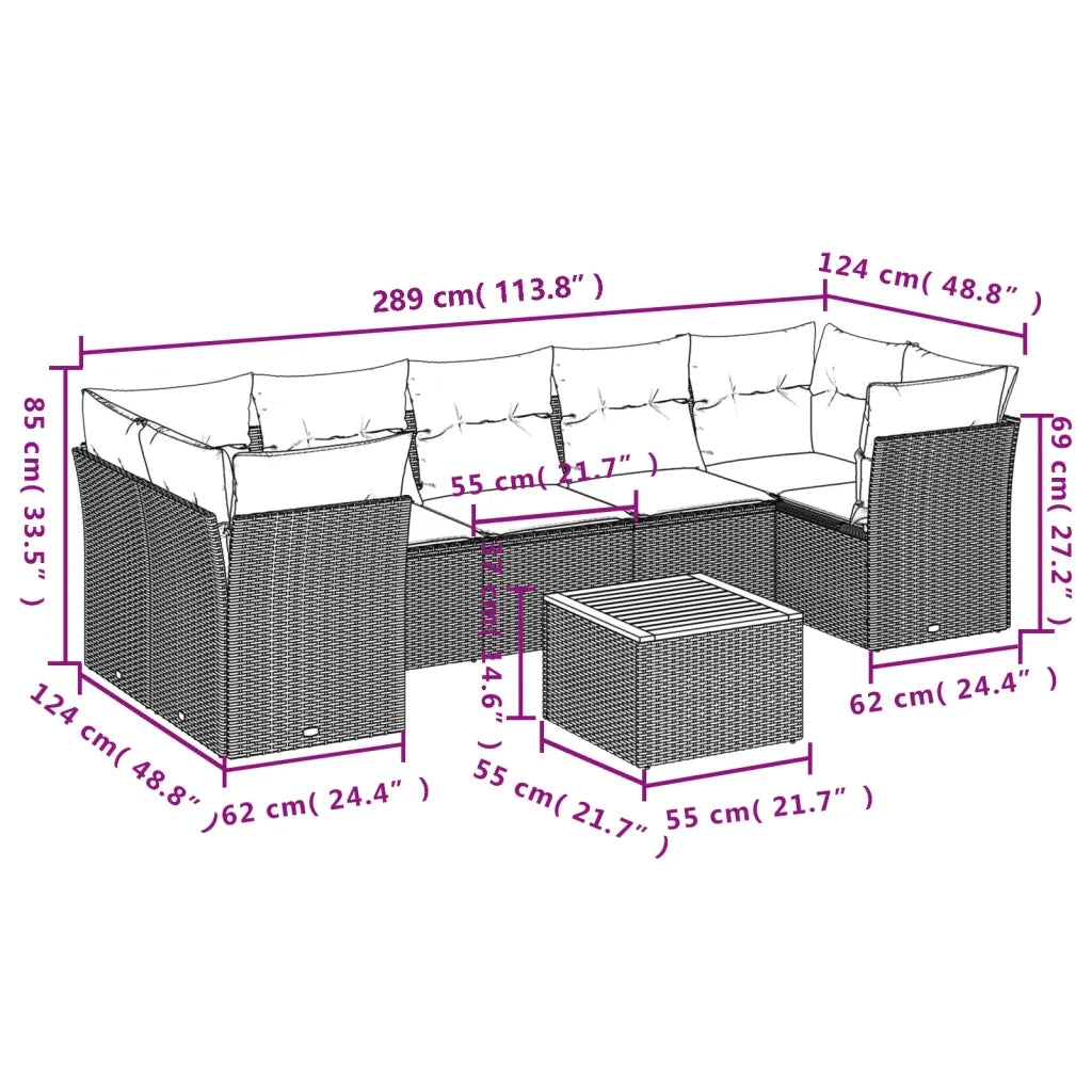 Set Divani da Giardino con Cuscini 8 pz Nero in Polyrattan 3223508