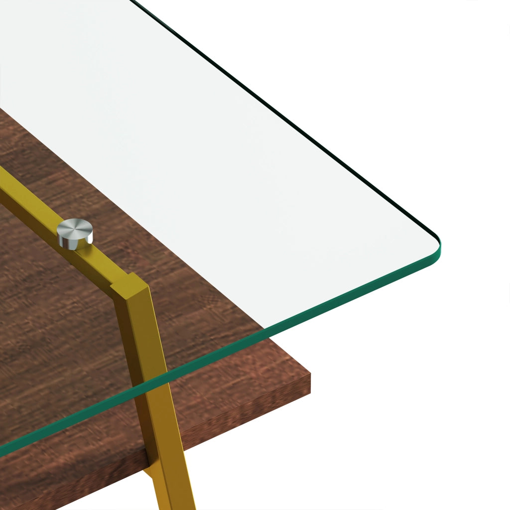 TAVOLINO da caffè rettangolare 98x58x42,5 cm in vetro temperato, MDF e oro