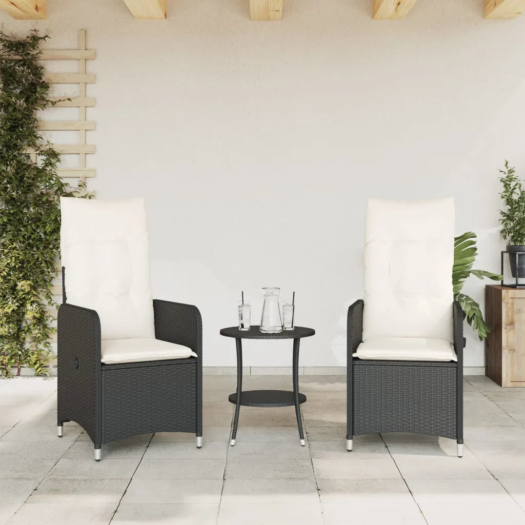 Sedie Reclinabili da Giardino 2 pz | Sedie da Esterno con Cuscini Nero Polyrattan