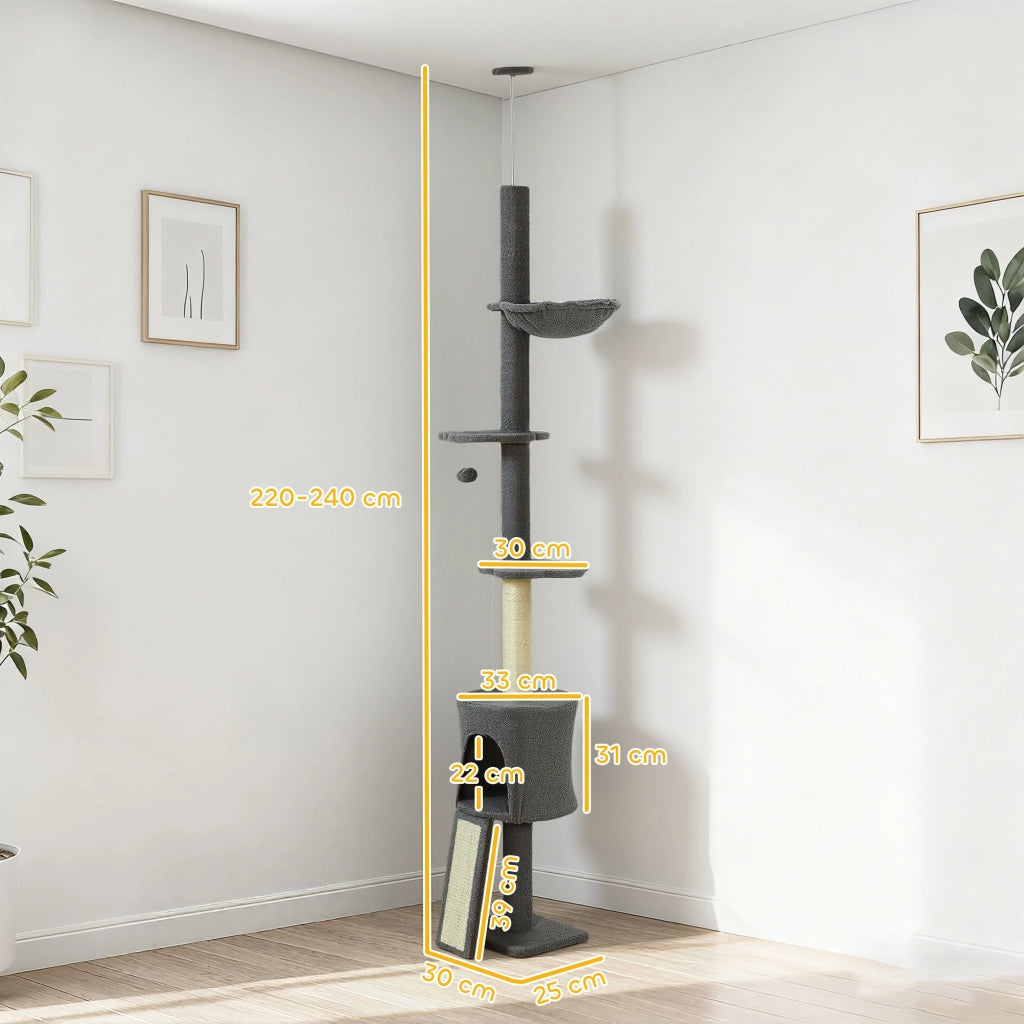 Albero tiragraffi con amaca e tana ¨C Zephmum ¨C Grigio tessuto regolabile