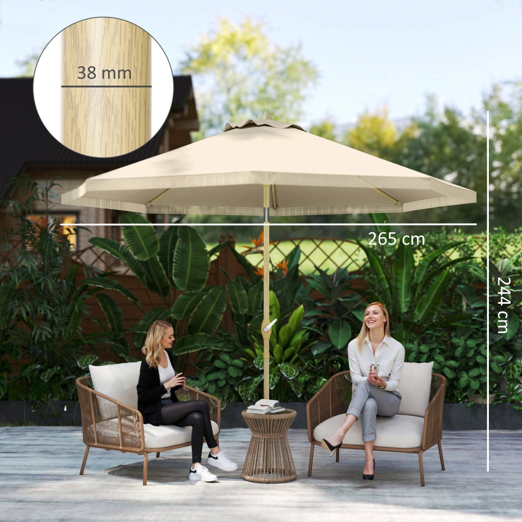 Ombrellone da giardino con manovella e frange ¨C zephmum ¨C crema ?265x244 cm