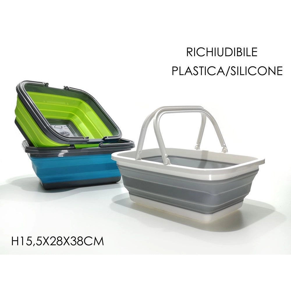 Trade Shop - Cestino Multiuso Pieghevole Salvaspazio Con Manici Richiudibile In Plastica Silicone -