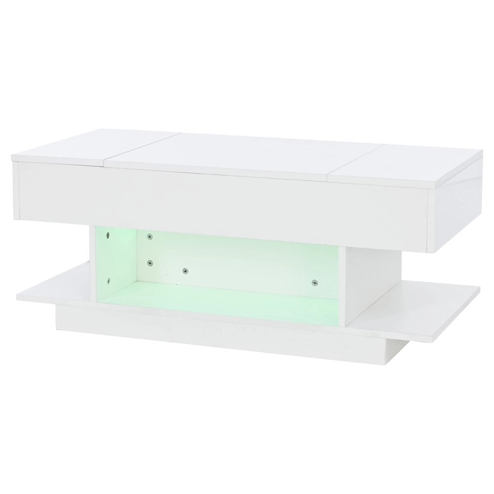 Tavolino da Caff¨¨ con Piano Sollevabile e LED ¨C MINIMAL ¨C Bianco Lucido, 98x45x40