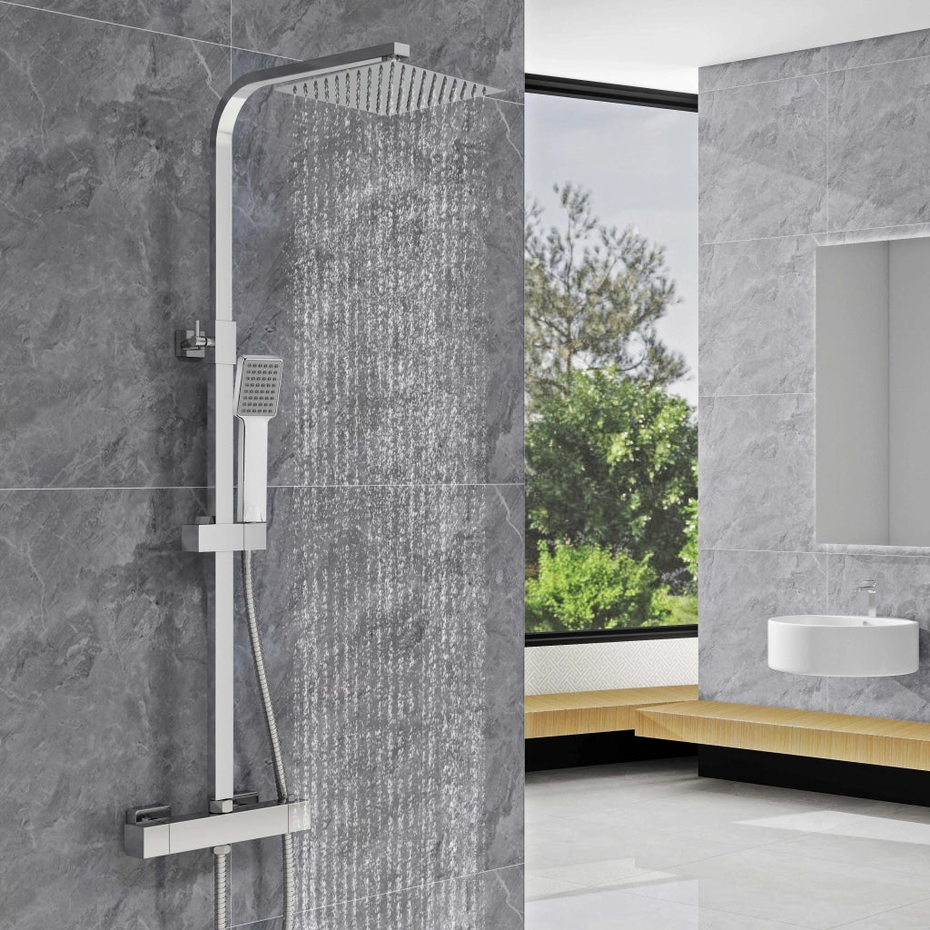 Colonna doccia termostatica, AICA ITALY soffione doccia 20*20CM, regolabile in altezza 75-115cm, set doccia con miscelatore, cromo