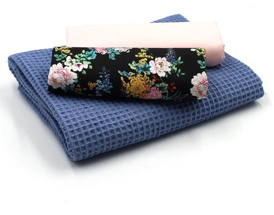 Set di stoffa wafel piqué + set di tessuti a quadri 100% cotone Tex Standard 100 (Dahlia Peony Set67)