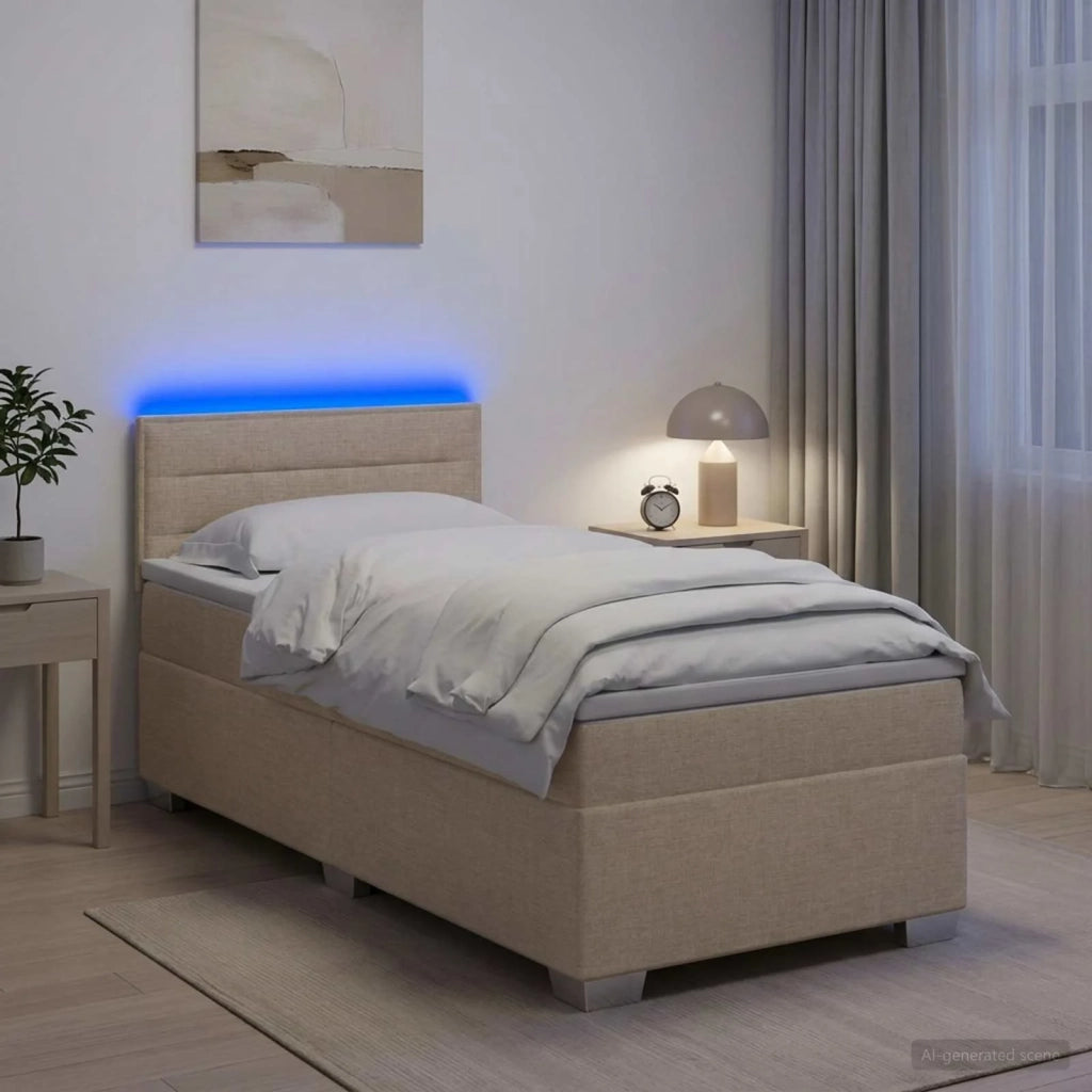 Letto con Box Spring, Materasso e LED Crema 100 x 200 cm 3451873
