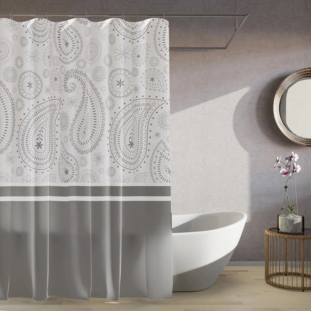 Trade Shop - Tenda Doccia Vasca Bagno 12 Anelli 240x200cm Motivo Paisley Etnico Grigio 87582 -