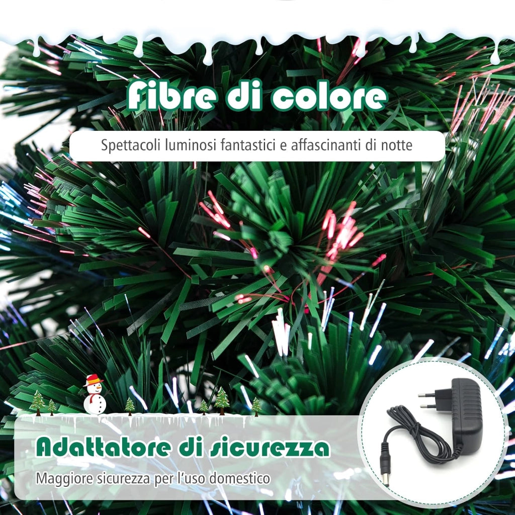 Albero di Natale Illuminato Albero di Abete Artificiale, con Fibra Ottica Cambia Colore, Verde (180cm)