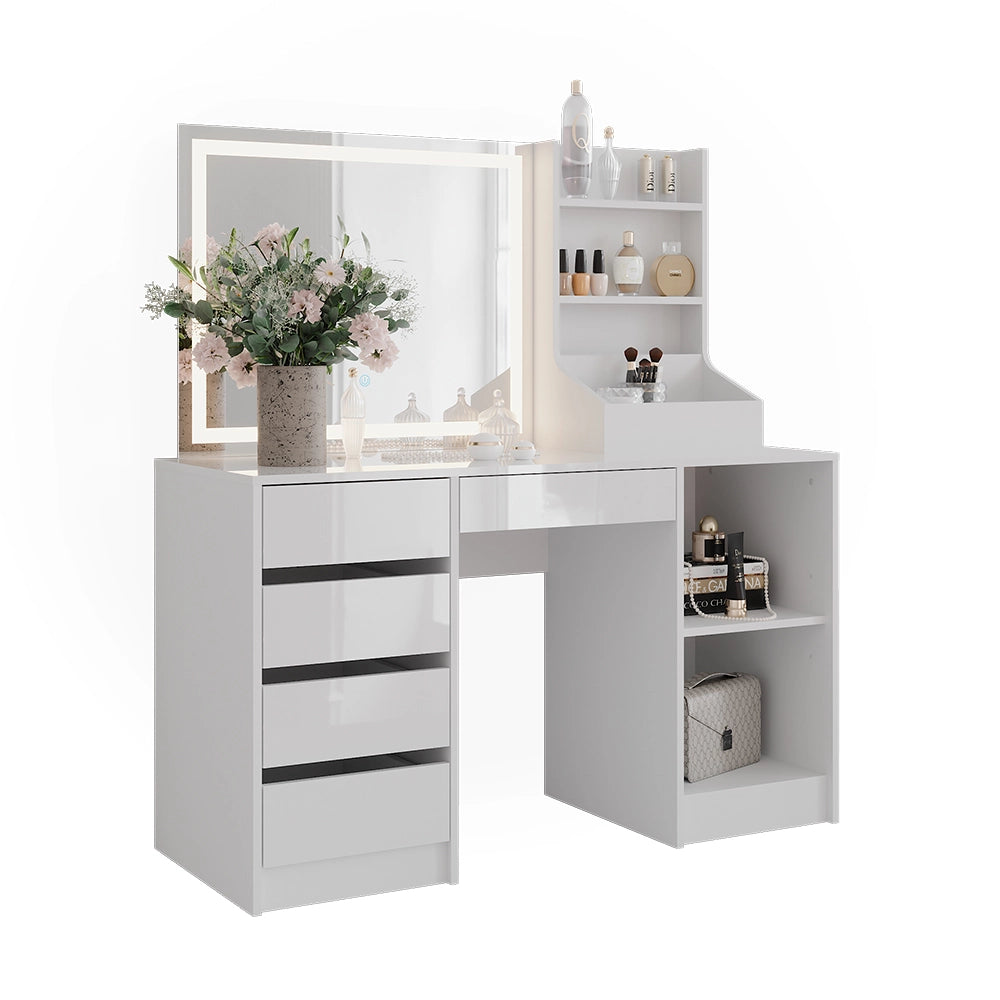 Vicco Tavolo da toeletta Bianco/bianco lucido 128.2 cm 3 parti