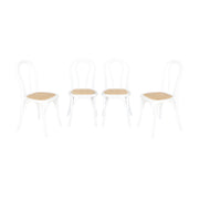 Set di 4 sedie vintage in legno e rattan, bianco