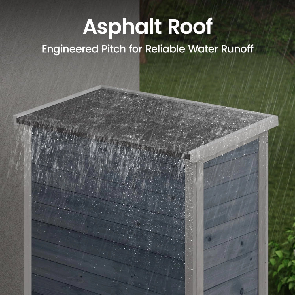 Armadio da Giardino in Legno 160 cm, Resistente agli Agenti Atmosferici con Tetto Inclinato e Dispositivo Bloccabile, Armadio per Attrezzi Esterno 47x87x160 cm Grigio (Grigio)