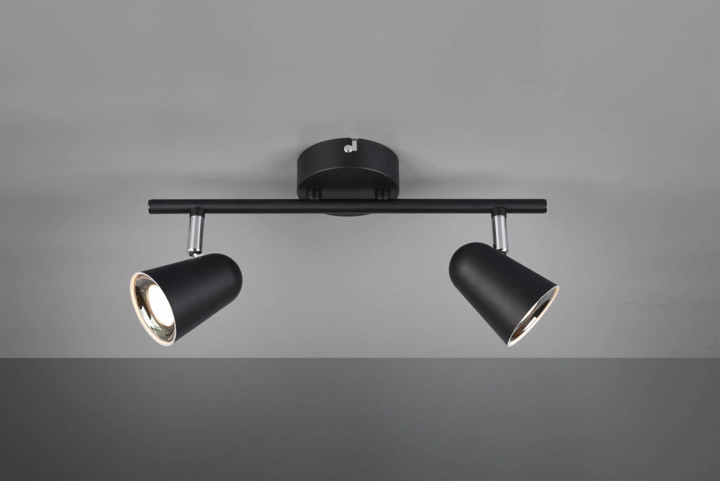 TOULOUSE BARRA 2 SPOTS LED 7W 800lm, 3000K NERO SATINATO CON BORDO CROMATO L. 34CM