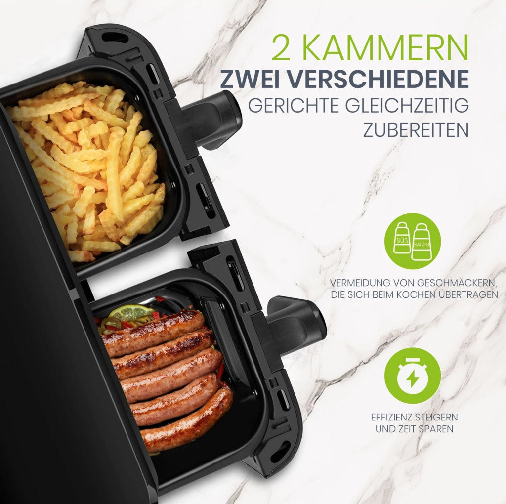 Friggitrice ad aria ULEVR 10 L 2400 W a doppio cestello, display LED touch, 8 programmi, nera