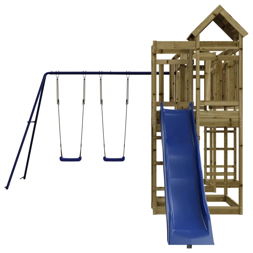 Altalene per parco giochi all'aperto scivolo altalene robuste giochi da giardino 362 x 585 x 238 cm legno di pino impregnato 02_0004869