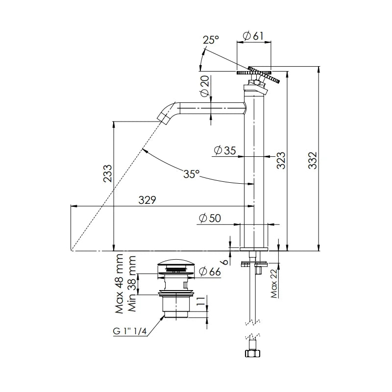 Miscelatore alto lavabo con scarico click-clack e troppo pieno - serie Chrono
