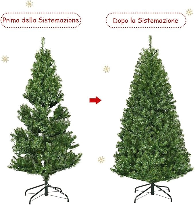 Albero di Natale 120/150/180/210 cm, Albero di Natale con Luci Incorporate 11 Modalità di Illuminazione, 300/600/1000/1570 Rami e Base in Metallo, Perfetta per Casa e Negozio (210cm)