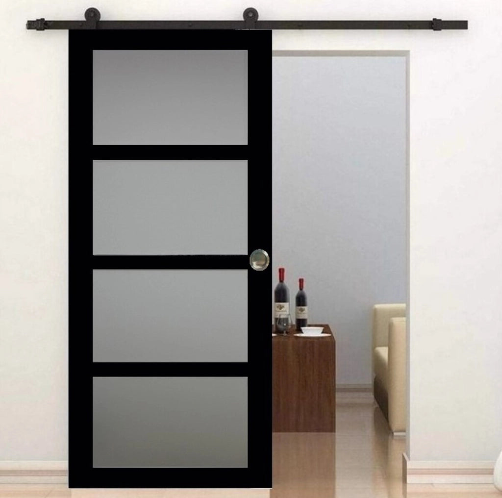 Porta scorrevole Telia nera larghezza 73 + binario in acciaio nero
