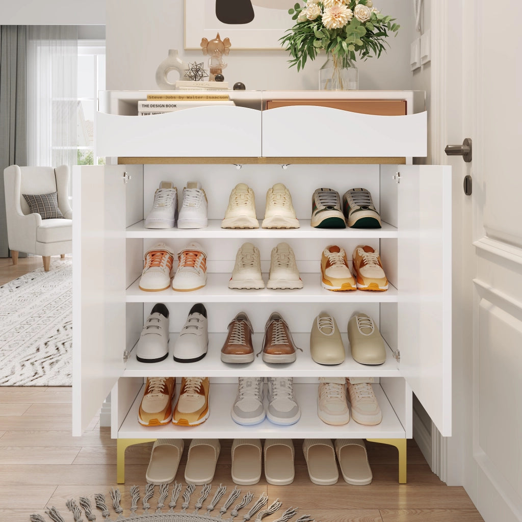 Armadietto per scarpe moderno con LED 16 colori - Zephmum- 80¡Á35¡Á105 cm - Bianco - Con cassetti e ripiani