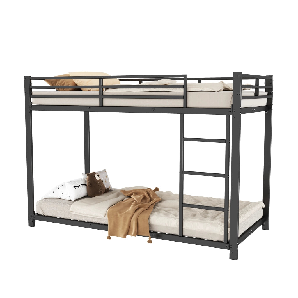 OKWISH Letto a Castello 90×200 cm, Letto Singolo con Sponde di Sicurezza e 2 Reti in Metallo, senza Materasso, Nero