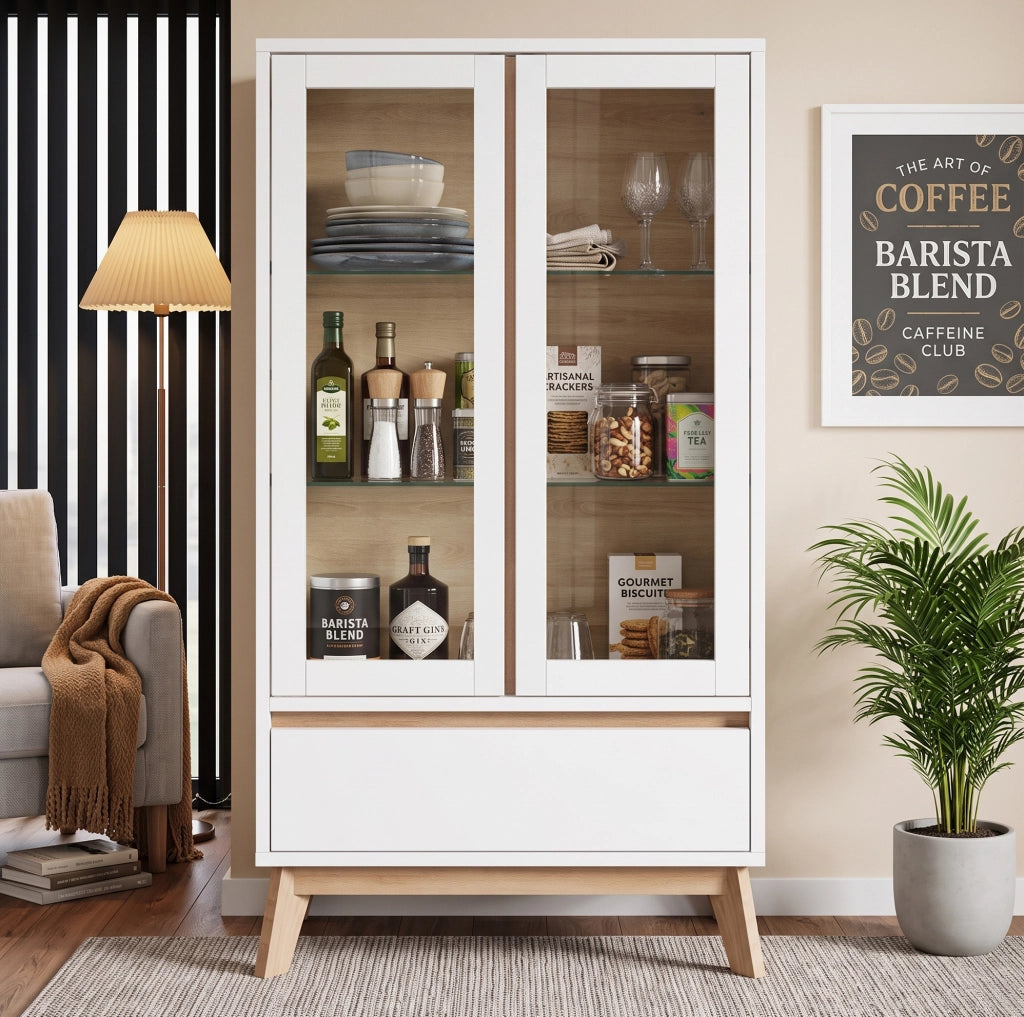 Credenza da cucina 80x40x150 cm in truciolare bianco con ripiani regolabili e cassetto