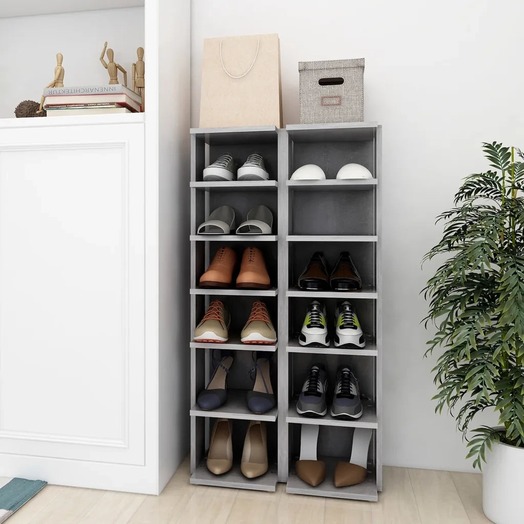 Scarpiere 2 pz-Set di 2 Scaffale per scarpe Grigio Cemento 27,5x27x102 cm