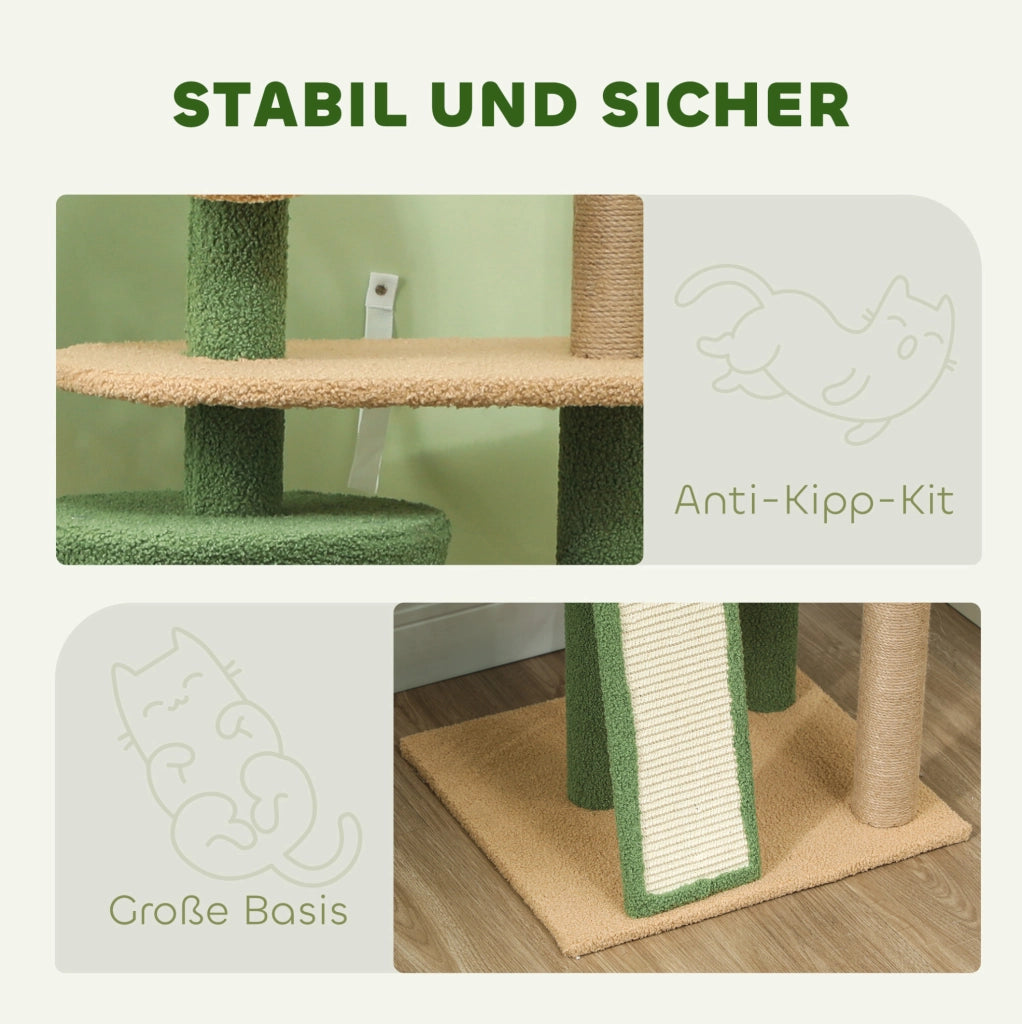 Tiragraffi verde ad albero 139 cm con cuccia, rampe e giochi