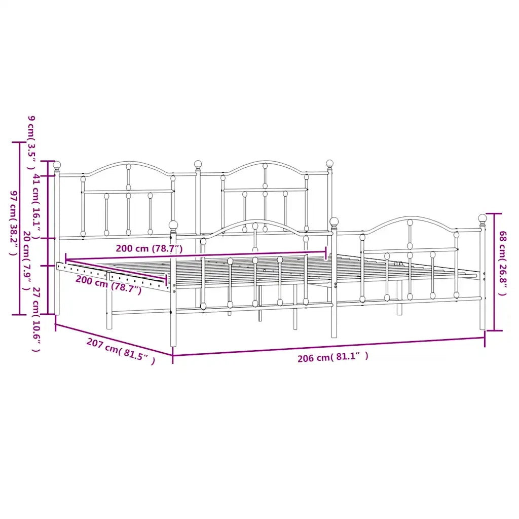 Giroletto con Testiera e Pediera Metallo Bianco 200x200 cm 353513