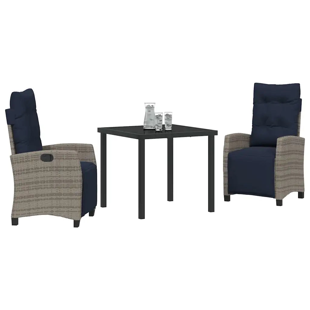Set da Pranzo per Giardino con cuscino 3 pcs Grigio polyrattan