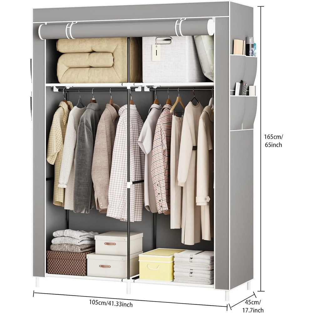 Trade Shop - Armadio Portatile In Tela Organizer Pieghevole Con Mensole 2 Binari Per Appendere Vestiti -