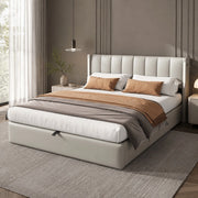 Letto imbottito con LED, USB e contenitore 140 x 190 cm, PU grigio