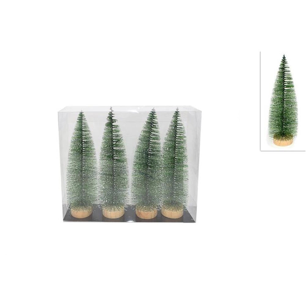 Trade Shop - Set 4 Alberelli Innevati Mini Albero Natale 31cm Decorazioni Addobbi Natalizi -