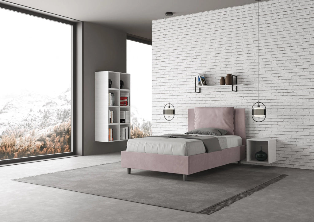 BS COM Letto singolo con rete imbottito 100x210 microfibra glicine