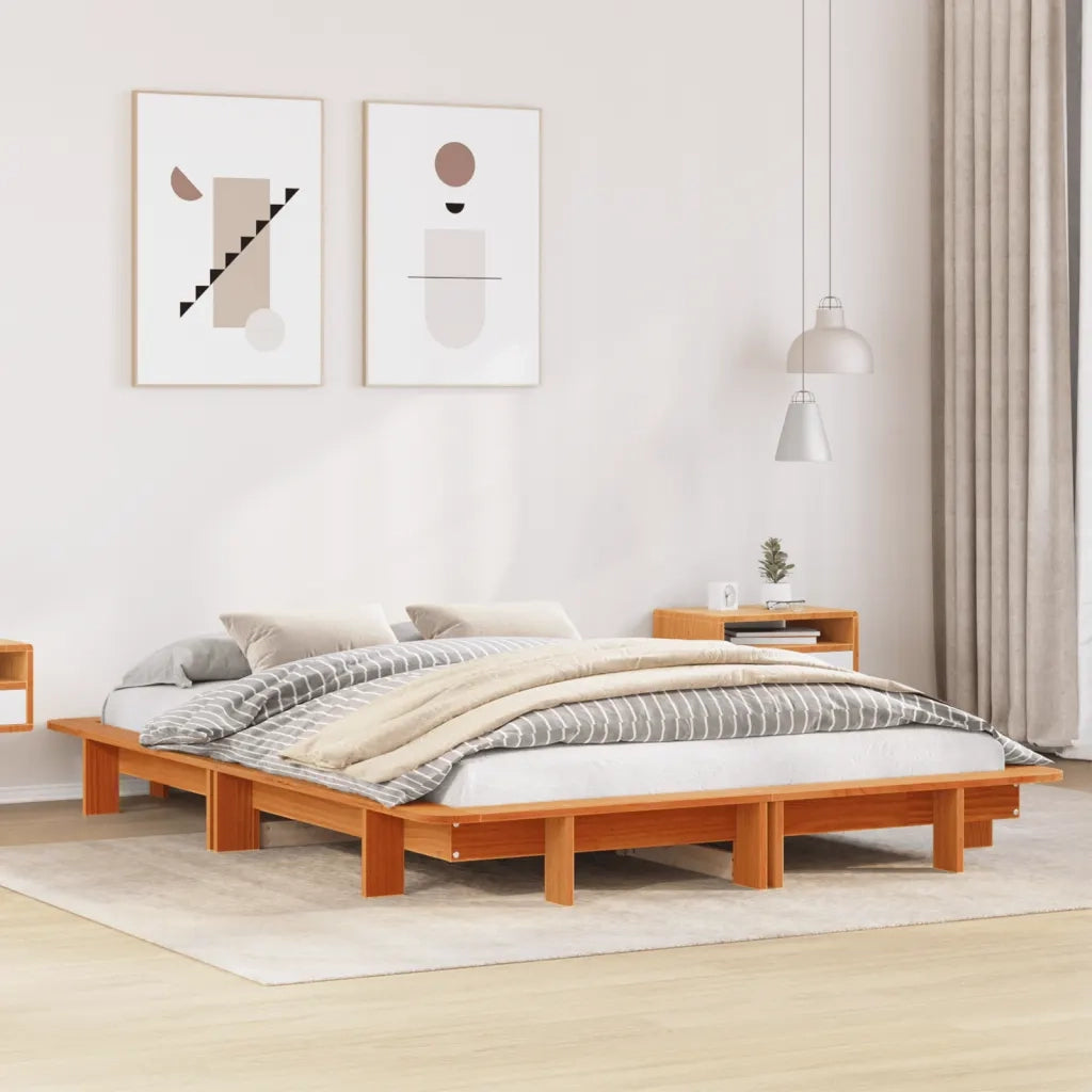 Letto senza Materasso Marrone Cera 135x190 cm in Legno di Pino
