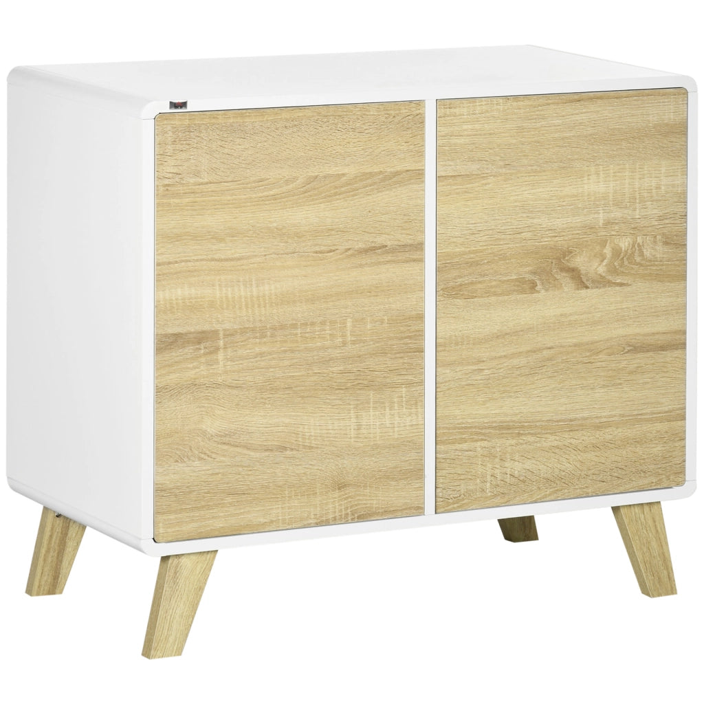 Easycomfort Mobile Multiuso con 2 Ante a Pressione e Mensole Regolabili in Legno, 80x40x70cm, Bianco e Quercia