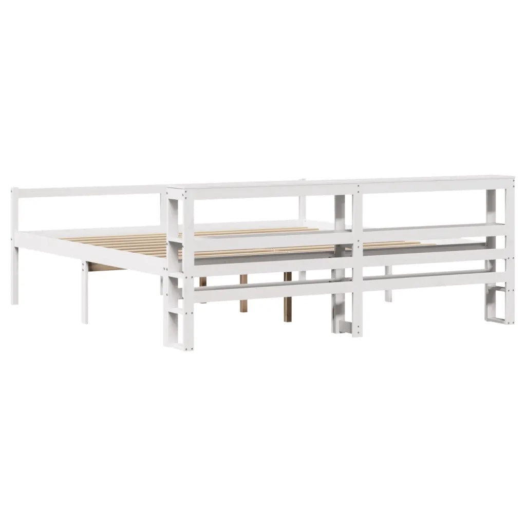 Letto Anziani con Testiera-Letto con Testiera per Anziani-Rete con Testiera Bianco 200x200cm Legno Massello Pino