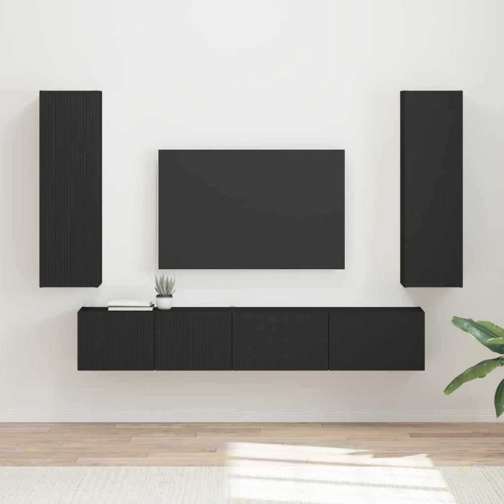 Set mobile TV Montaggio a parete 3 pcs Nero Legno multistrato