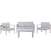 Set da giardino in 4 pezzi divano in legno di plastica grigio con 2 sedie e tavolino da caffè