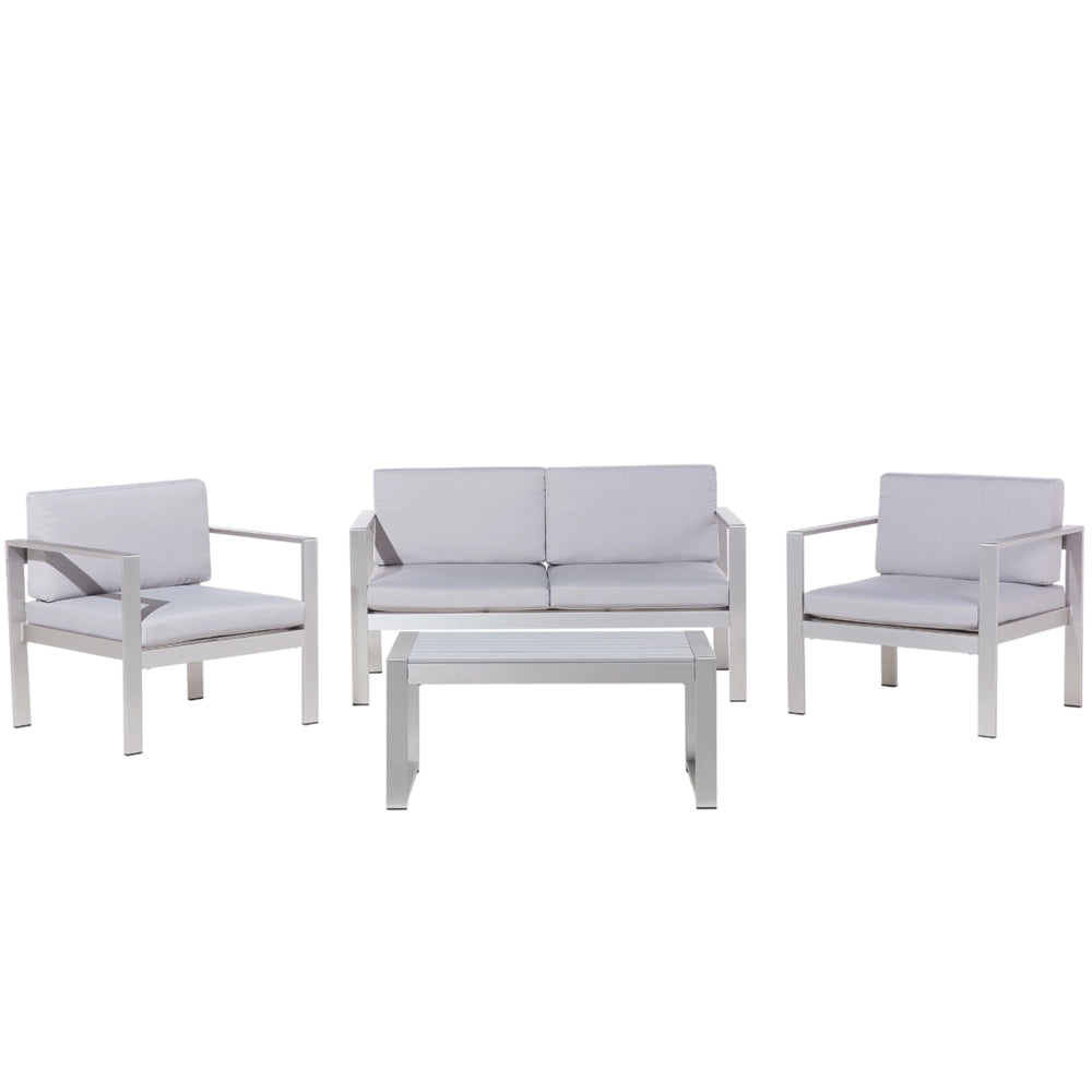 Set da giardino in 4 pezzi divano in legno di plastica grigio con 2 sedie e tavolino da caffè