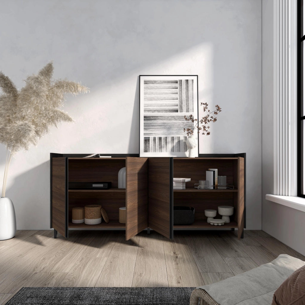 Credenza, Mobile, Cucina, 207x91x35 cm, 4 Porte, Design industriale, Rovere scuro e Nero