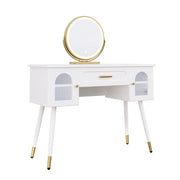 Toeletta con specchio LED; 1 cassetto e 2 ante; per camera da letto; 100×42×112 cm; bianco oro
