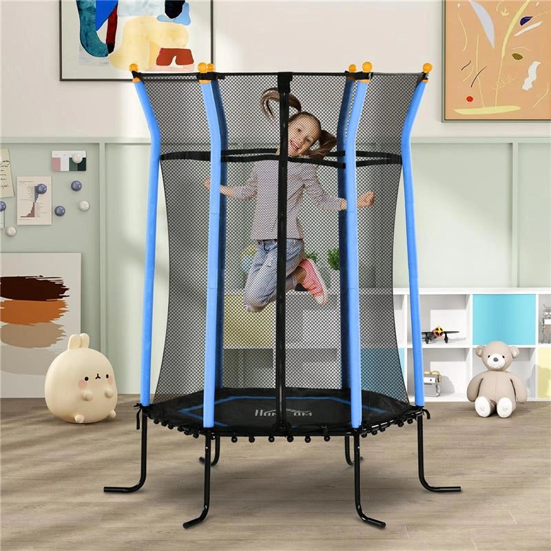 TAPPETO ELASTICO PER BAMBINI CON INGRESSO A CERNIERA E PALI IMBOTTITI IN ACCIAIO PP E EPE Ø 163.5X190 CM AZZURRO