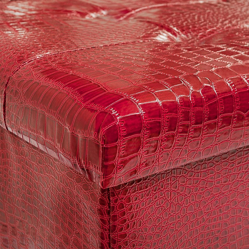 Cassapanca Contenitore Pouf Panca Poggiapiedi Similpelle Pelle Finta Coccodrillo 76x38x38 cm Bordeaux