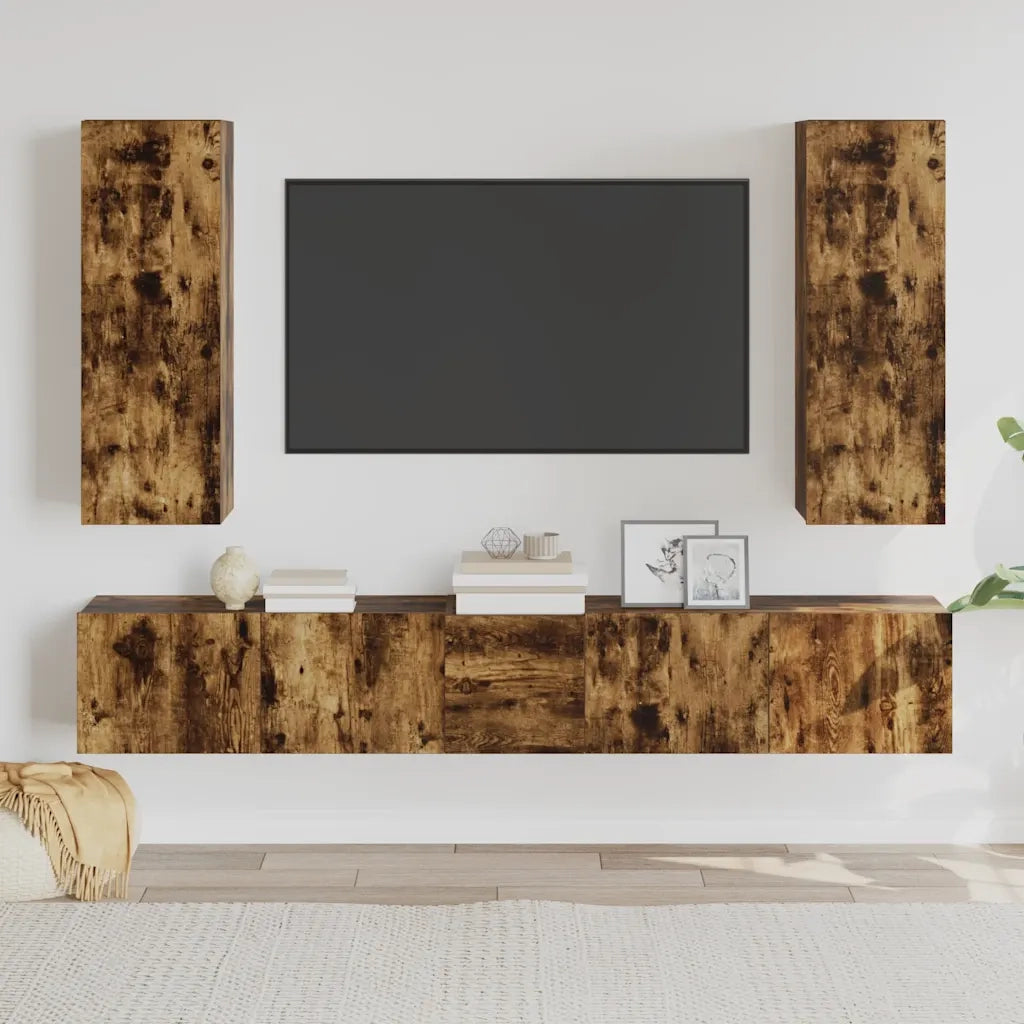 Set di Mobili Porta TV 5 pz Rovere Fumo in Legno Multistrato 3114251