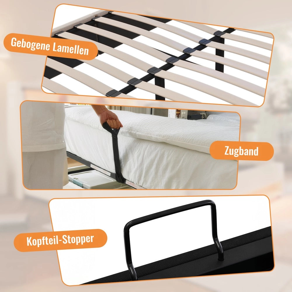 Letto Contenitore Imbottito 180x200 ¨C MINIMAL ¨C Idraulico, Doghe Incluse, Lino Beige