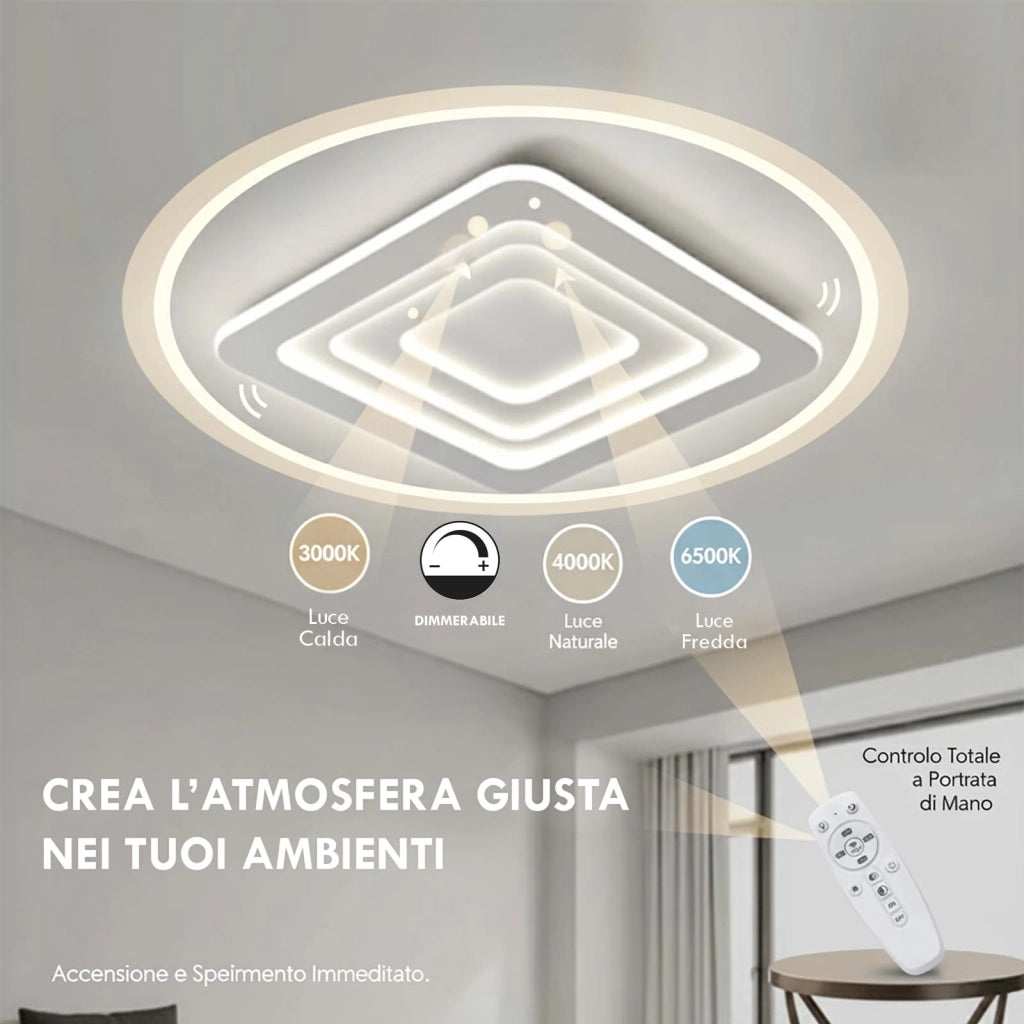 Plafoniera moderna LED 64W design geometrico lampada BLUETOOTH 3 step luce camera da letto ufficio con telecomando