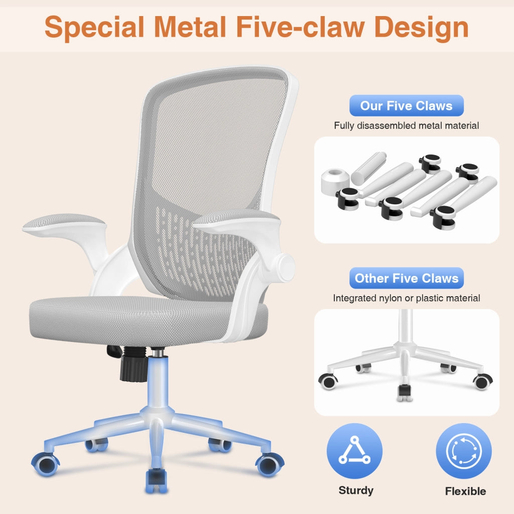 Sedia da ufficio con braccioli -  Sedia da ufficio ergonomica - con ruote - Sedia girevole regolabile in altezza - bianco-grigio