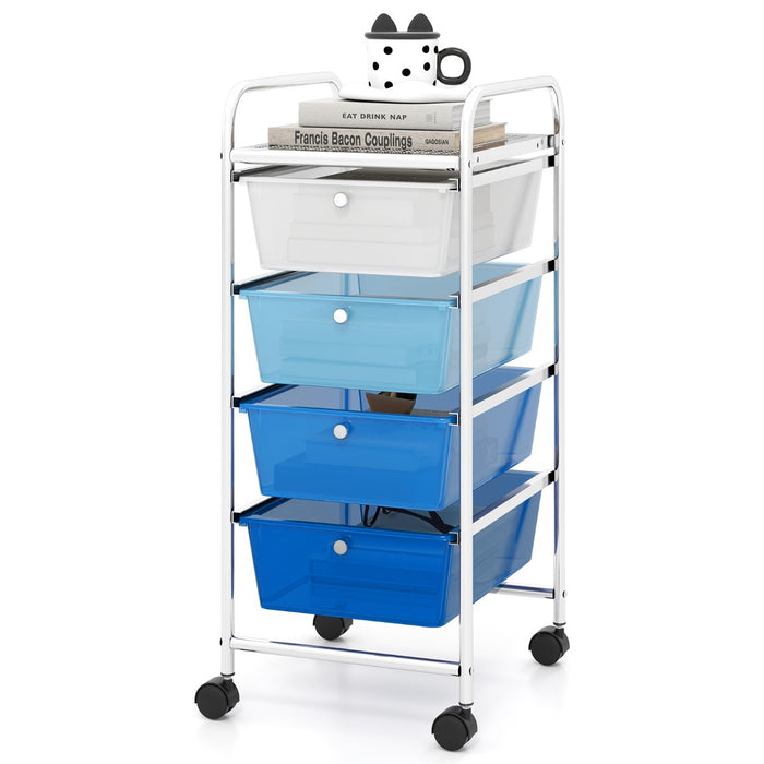 Carrello di stoccaggio mobile con ruote in plastica e telaio in metallo resistente, Carrello di stoccaggio con 4 cassetti Blu-Carrelli