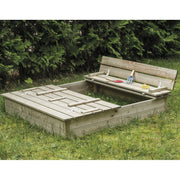 Sabbiera in legno per bambini con sedute richiudibili, struttura pino impregnato per giochi da esterno giardino - Esterni da Vivere