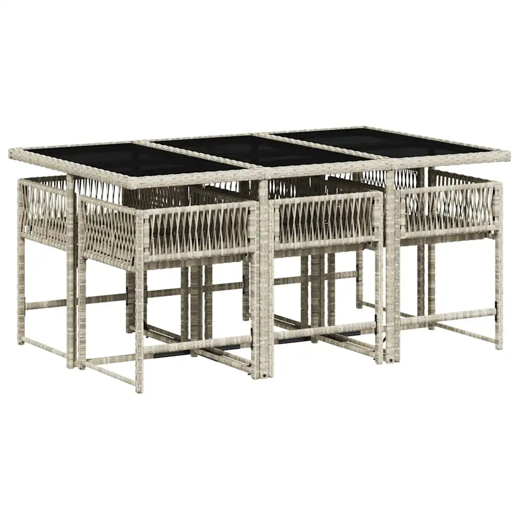 Set da Pranzo da Giardino 7 pz Cuscini Polyrattan Grigio Chiaro